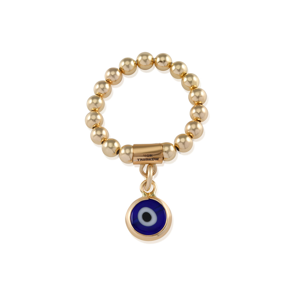 Von Treskow Gold Tone Evil Eye Charm Stretch Ball Ring SRY02