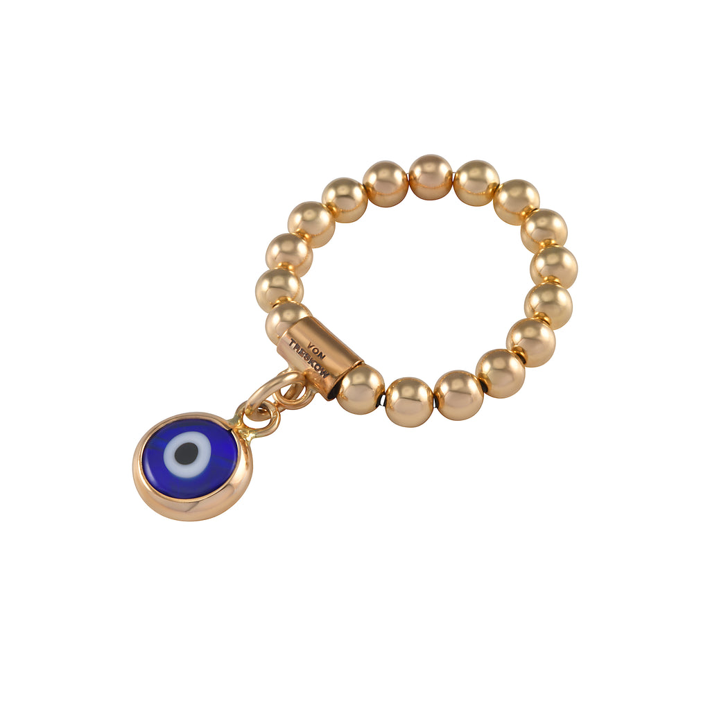 Von Treskow Gold Tone Evil Eye Charm Stretch Ball Ring SRY02