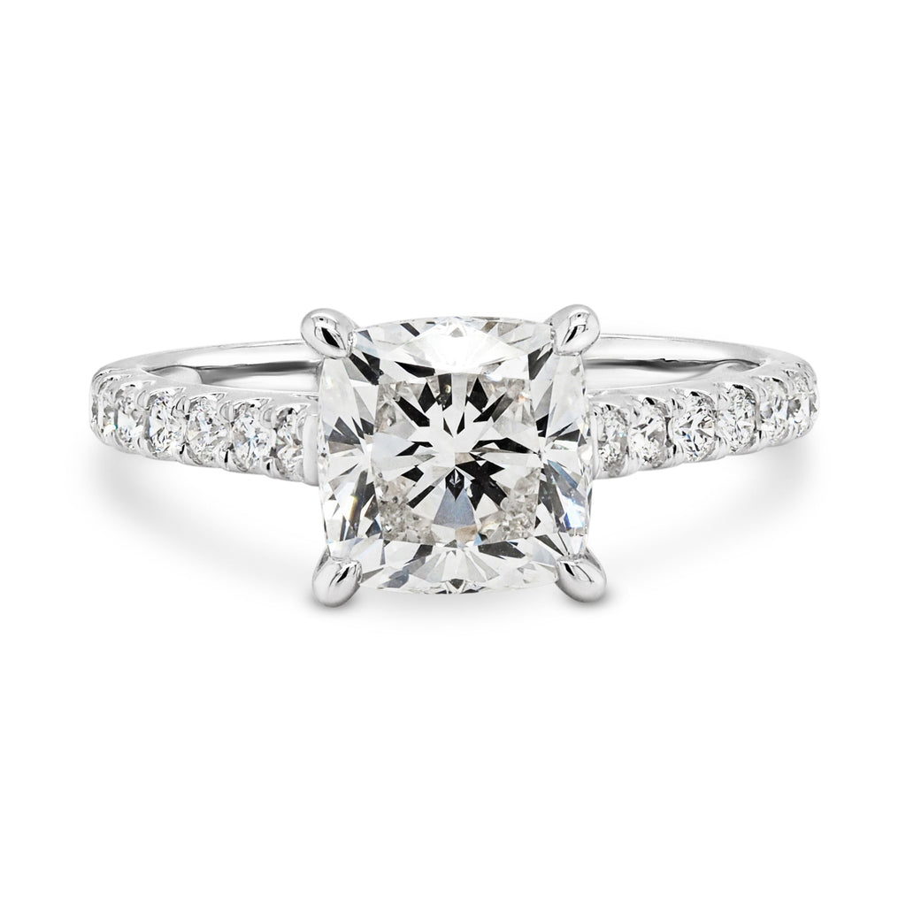 18ct White Gold Lab Grown Cushion Cut Engagement Ring TDW 2.