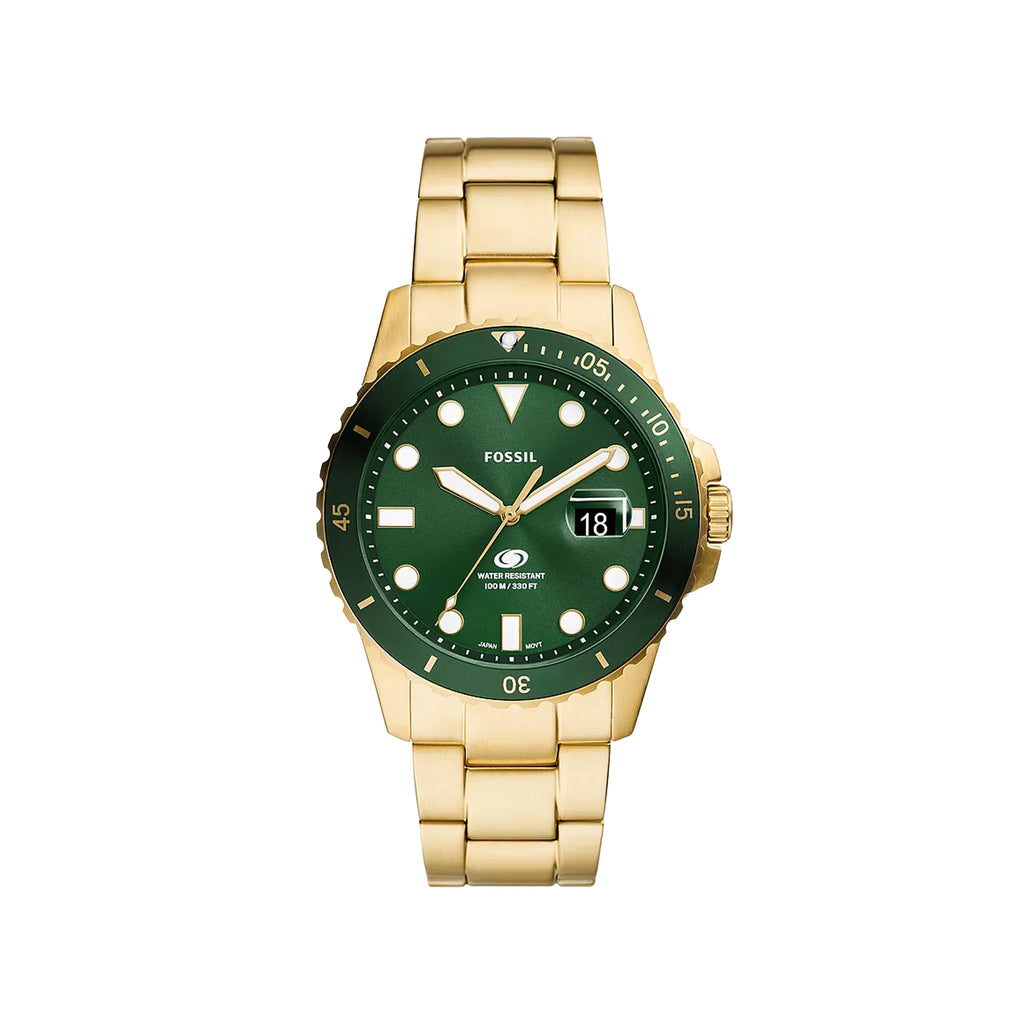 Fossil Blue Dive Gold Tone Stainless Steel Green Dial Watch