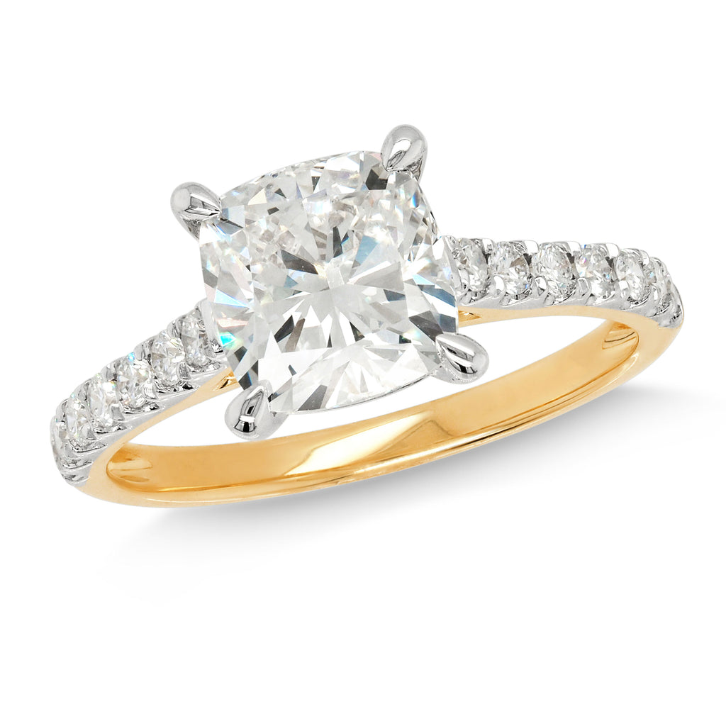 18ct Yellow Gold Lab Grown Cushion Cut Engagement Ring TDW 2