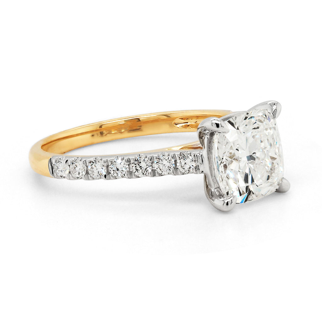 18ct Yellow Gold Lab Grown Cushion Cut Engagement Ring TDW 2