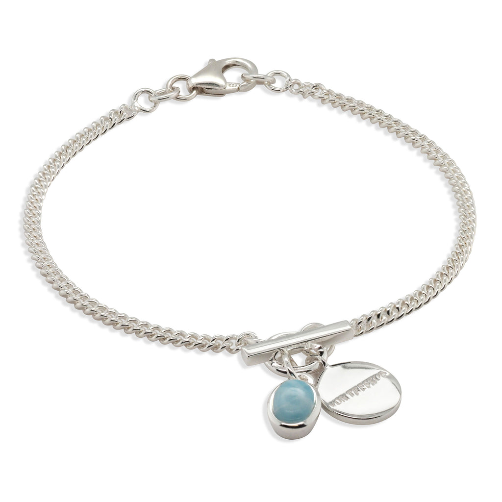 Von Treskow Sterling Silver Oval Larimar Curb Bracelet KLB13