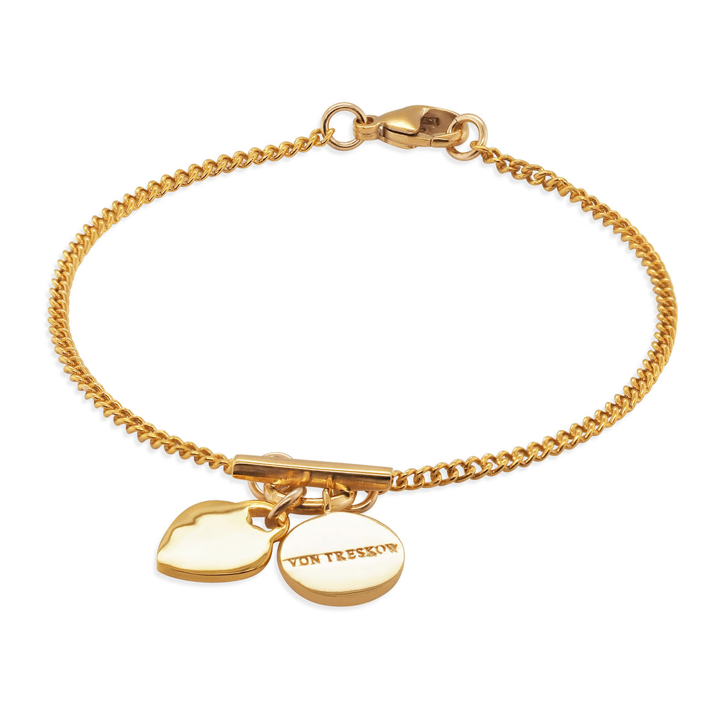 Von Treskow Gold Tone Disc & Heart Charm Curb Bracelet KLB13