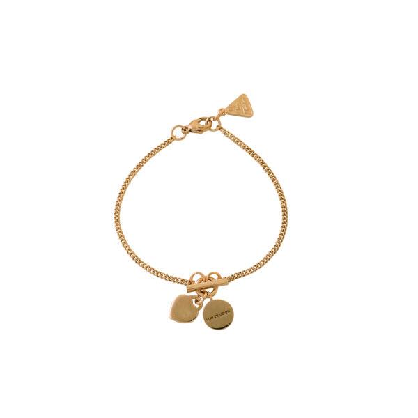 Von Treskow Gold Tone Disc & Heart Charm Curb Bracelet KLB13