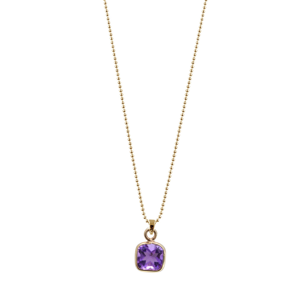 Von Treskow Gold Tone Square Amethyst Ball Chain Pendant CDN