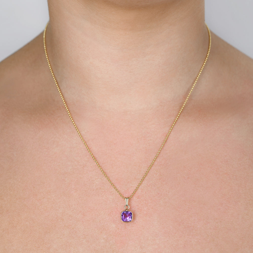 Von Treskow Gold Tone Square Amethyst Ball Chain Pendant CDN