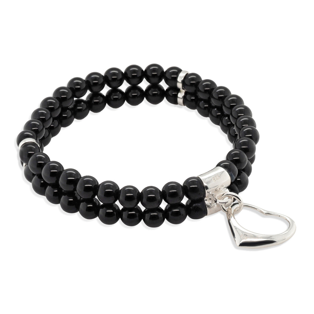 Von Treskow Stretch Onyx Bracelet With Heart Charm