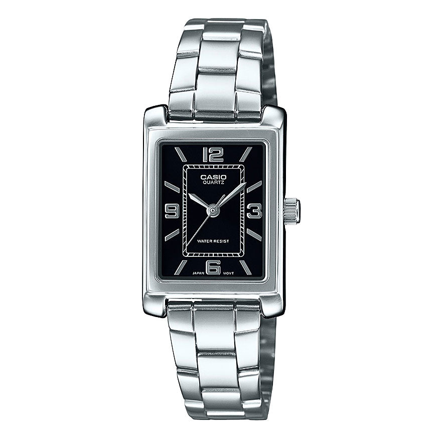 Casio Analogue Black Dial & Silver-Tone Bracelet Watch LTP12