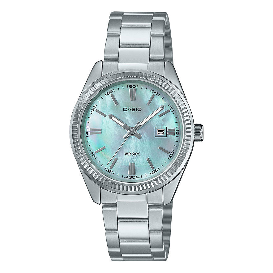 Casio Blue Mother of Pearl Dial Silver Analogue Watch LTP130