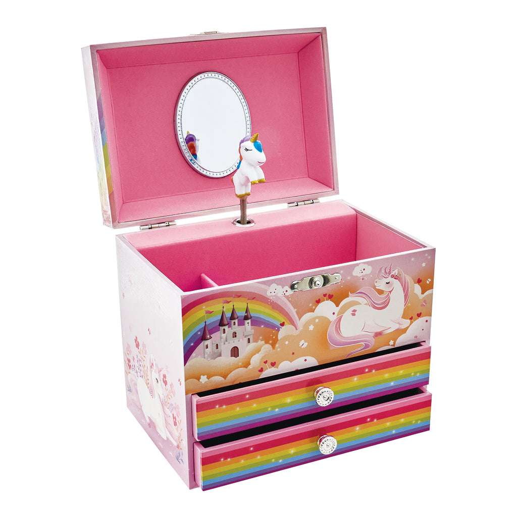 Rainbow Unicorn 2-Drawer Pink Musical Jewel Box