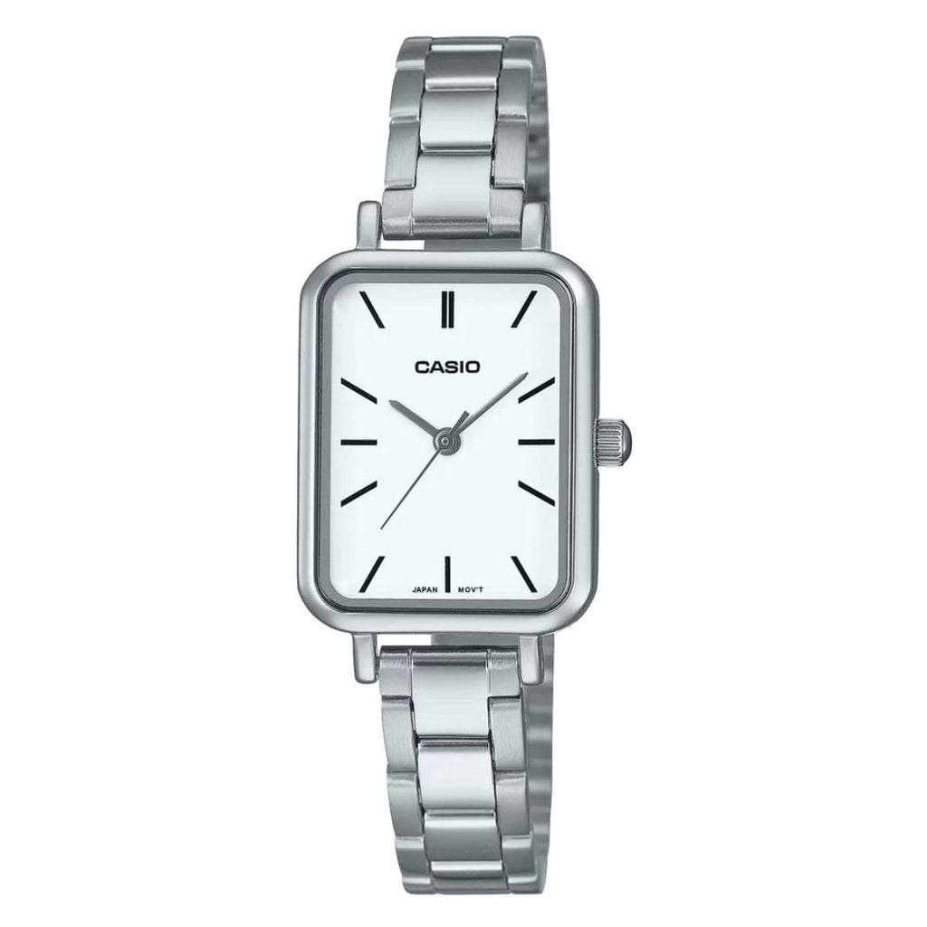 Casio Analogue Rectangle White Dial Silver-Tone Watch LTPV00