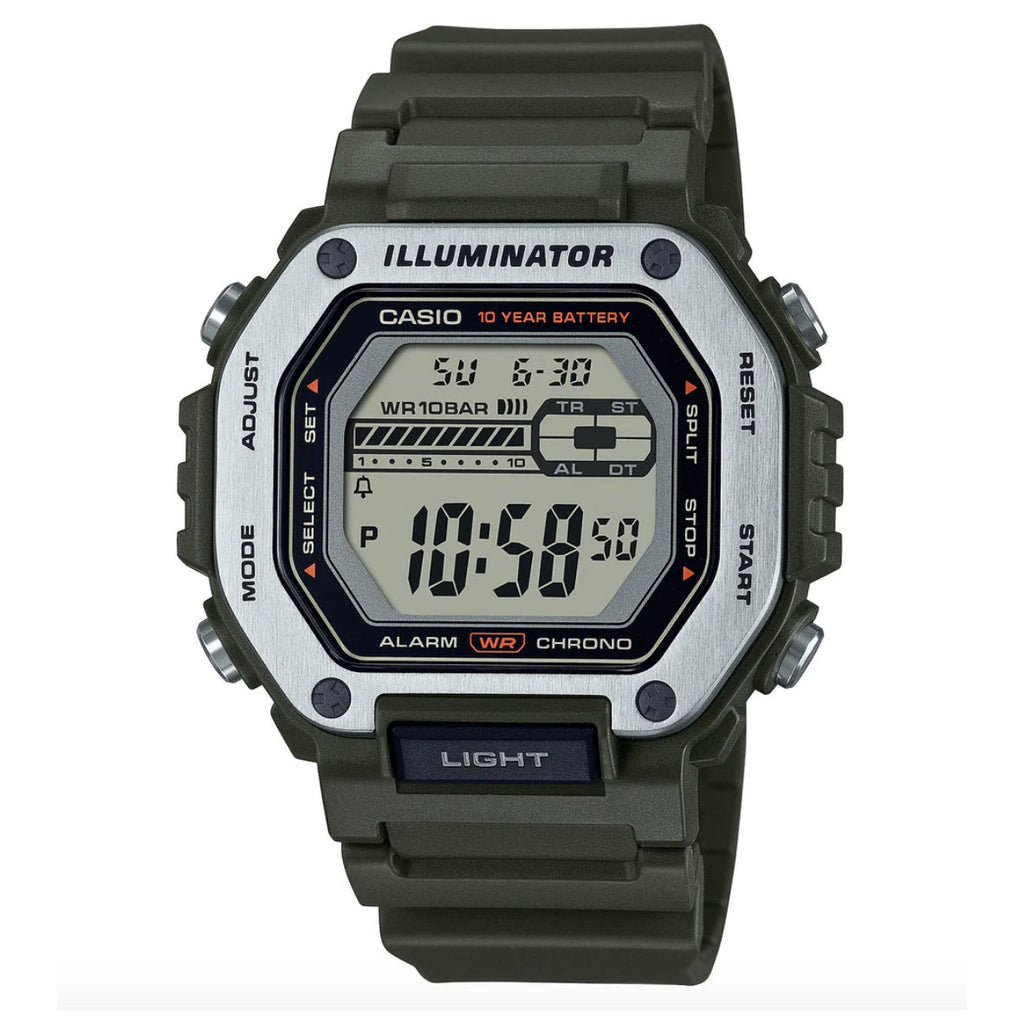 Casio Illuminator Chronograph Green & Grey Digital Watch MWD