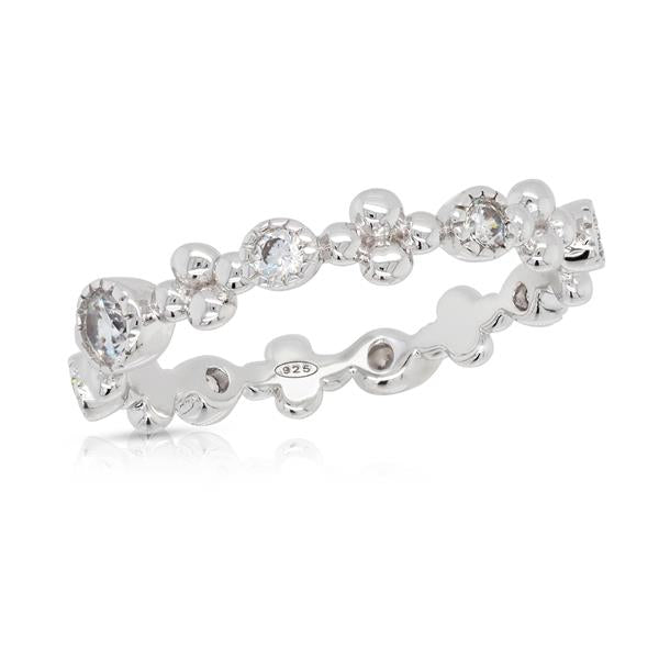 Sterling Silver Cubic Zirconia Beaded Edge Band