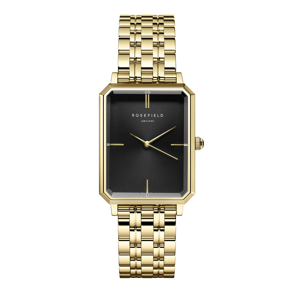 Rosefield Octagon Black Dial Gold Tone Watch OBSSG-O47