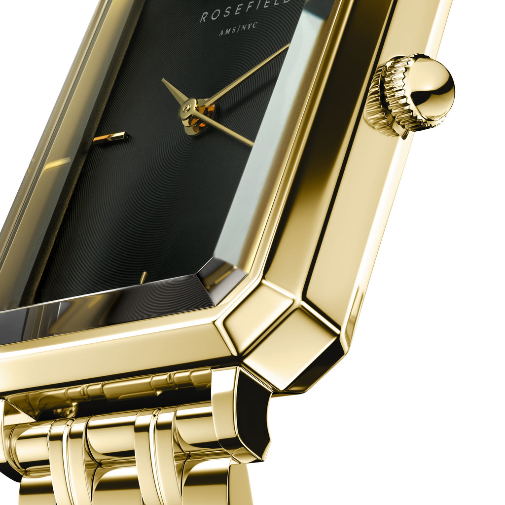 Rosefield Octagon Black Dial Gold Tone Watch OBSSG-O47