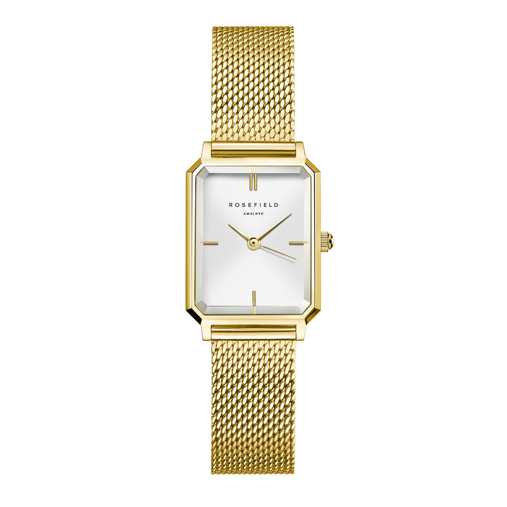 Rosefield Octagon XS Gold Tone Mesh Strap Watch OWGMG-O73