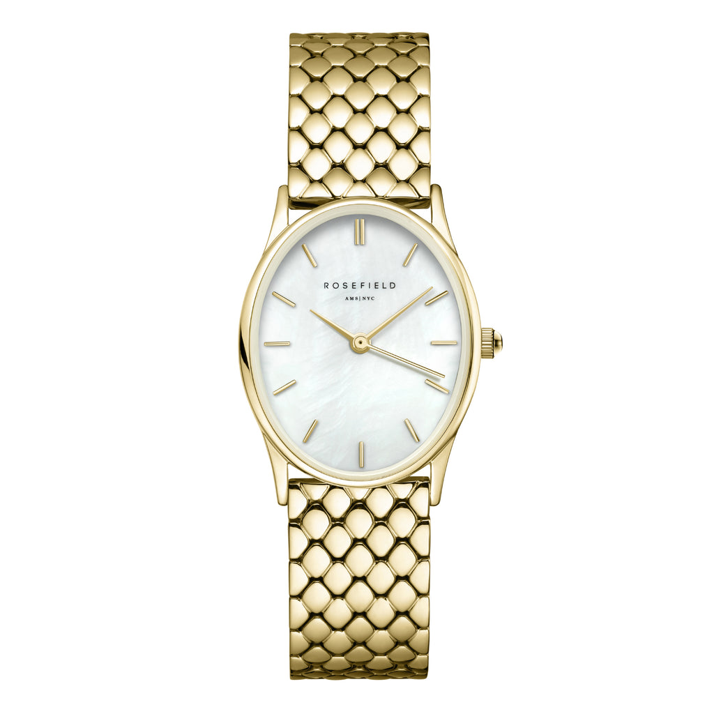 Rosefield Oval White Pearl Dial Gold Tone Bracelet Watch OWG