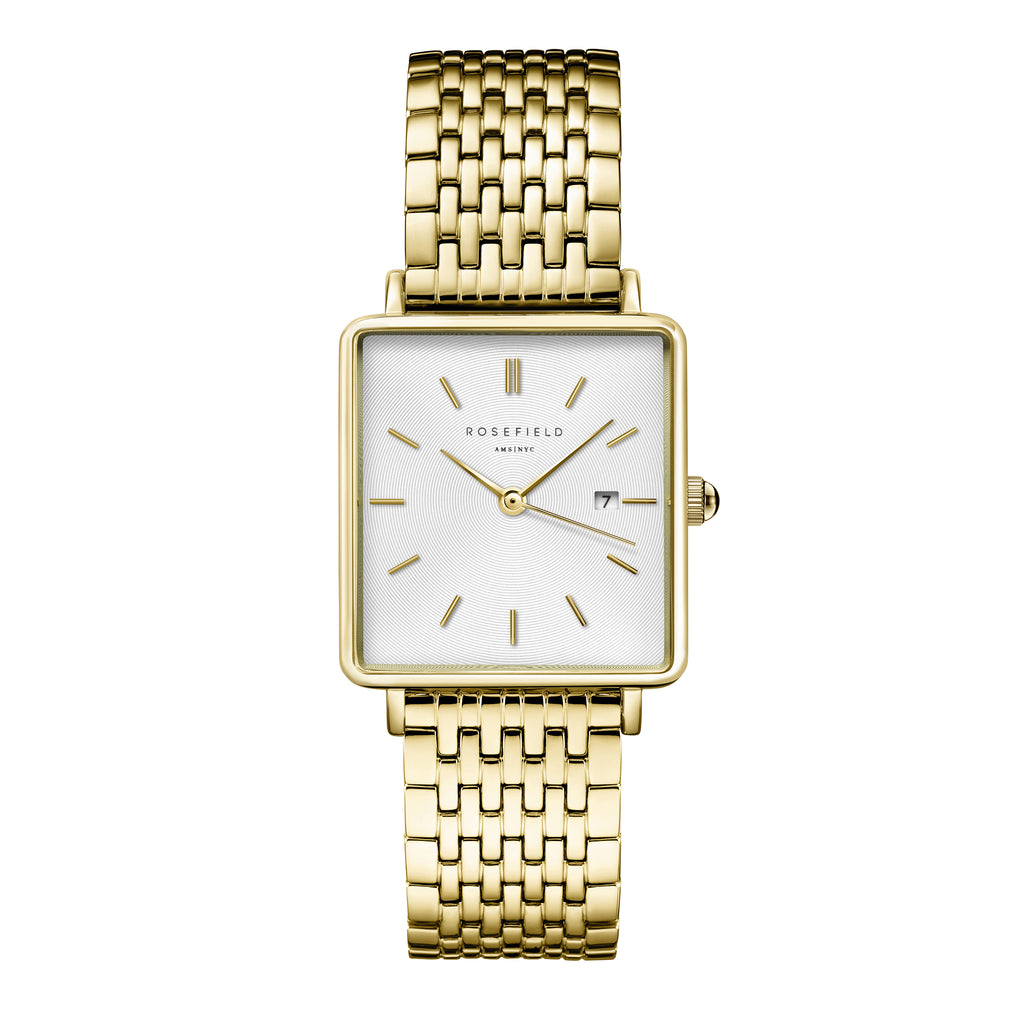 Rosefield Boxy Square Dial Gold Tone Bracelet Watch QWSG-Q09