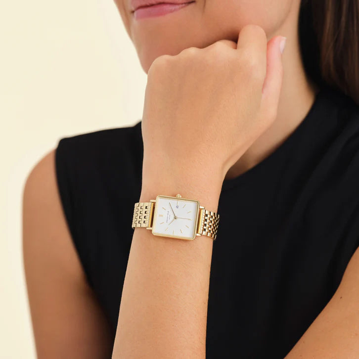 Rosefield Boxy Square Dial Gold Tone Bracelet Watch QWSG-Q09