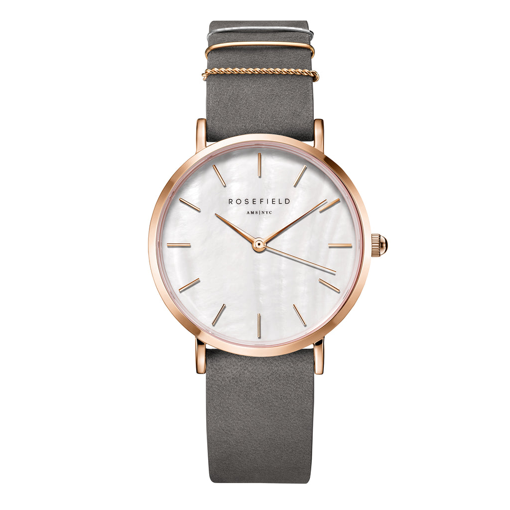 Rosefield West Village Grey Strap Mother of Pearl Dial Watch