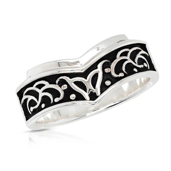 Sterling Silver Scroll Pattern 'V' Shape Ring