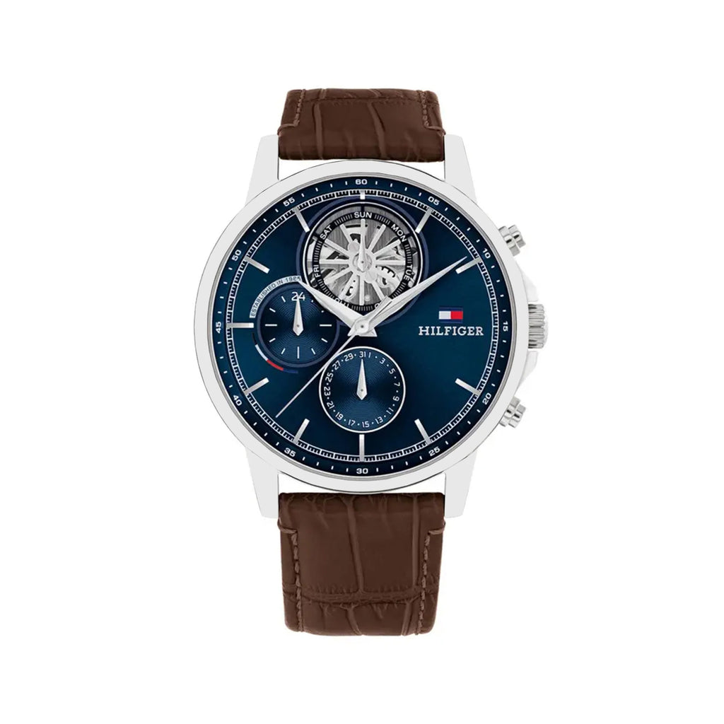 Tommy Hilfiger Stewart Multi-Function Brown Leather Navy Wat