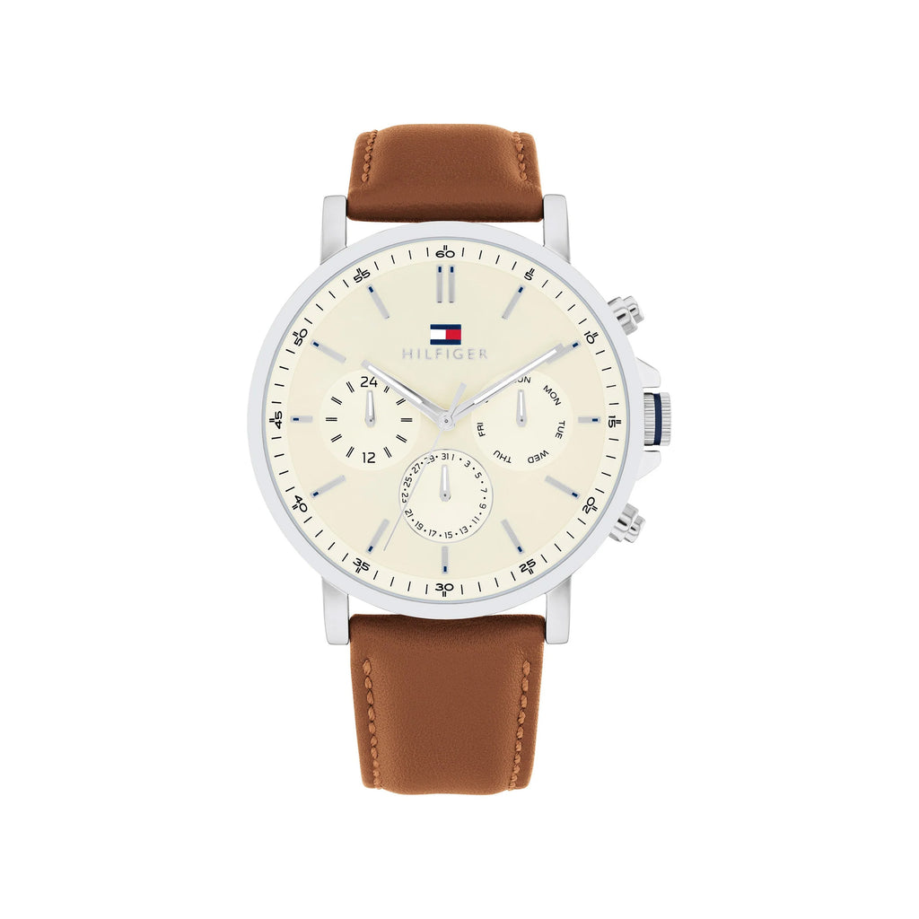 Tommy Hilfiger Tyson Multi Function Brown Leather Cream Watc