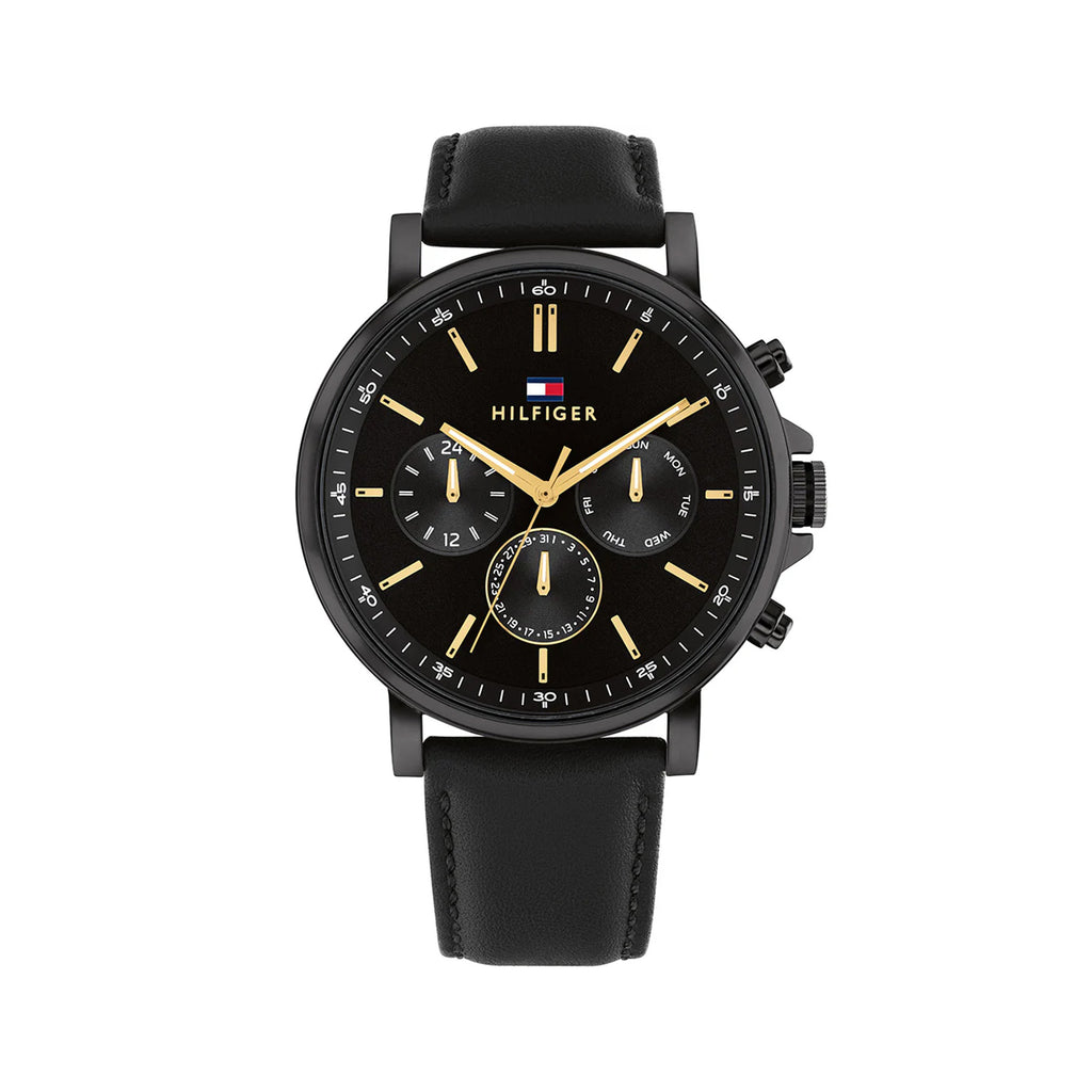 Tommy Hilfiger Tyson Multi-Function Black Leather Watch 1792