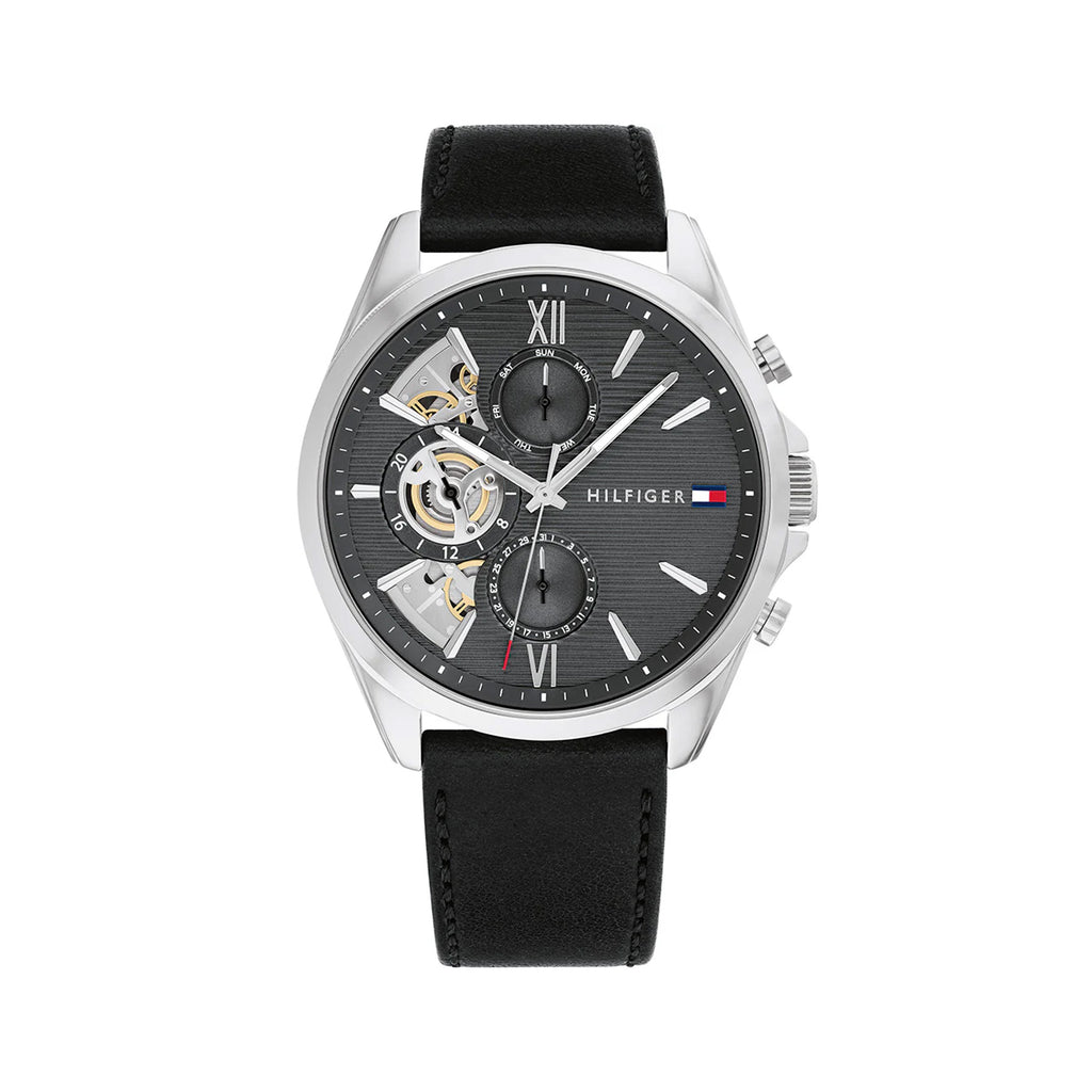 Tommy Hilfiger Baker Multi-Function Black Leather Grey Watch