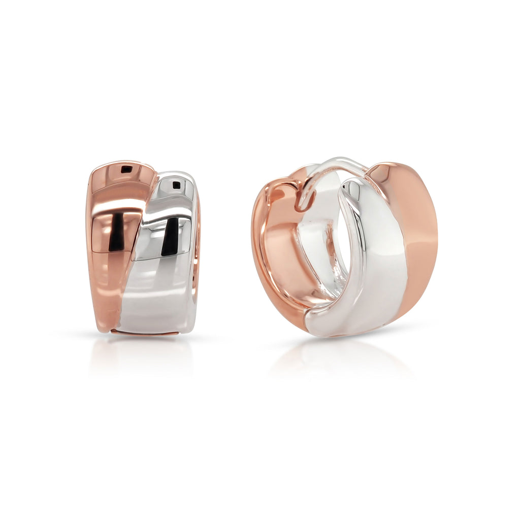 Sterling Silver Rose Tone Diagonal 9mm Huggie Earrings