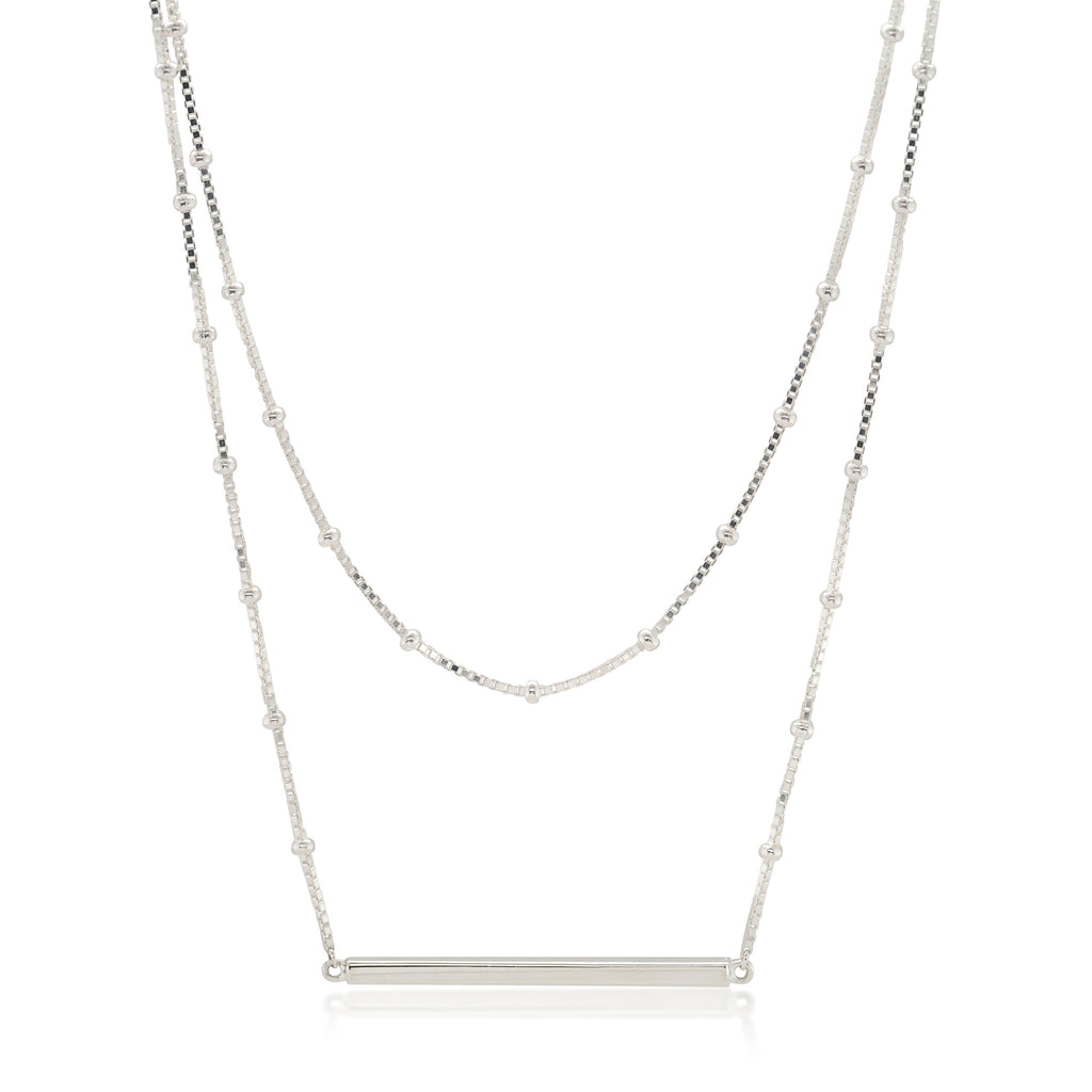 Sterling Silver Plain Bar 2-Tier Box & Bead Chain