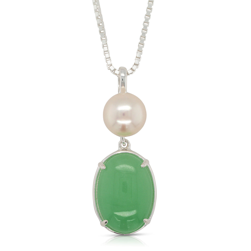 Sterling Silver Oval Shaped Jade & Freshwater Pearl Pendant