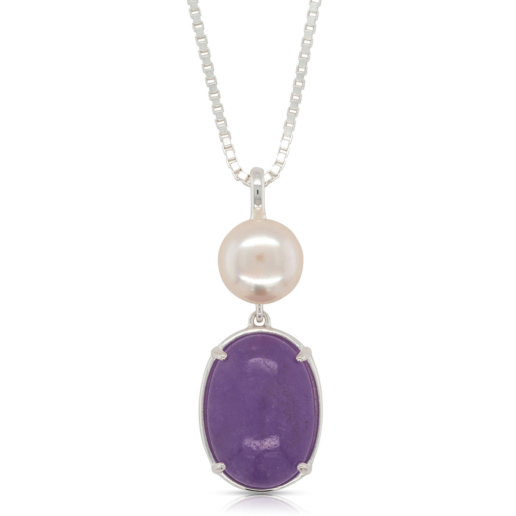 Sterling Silver Oval Shaped Purple Jade & Freshwater Pearl P