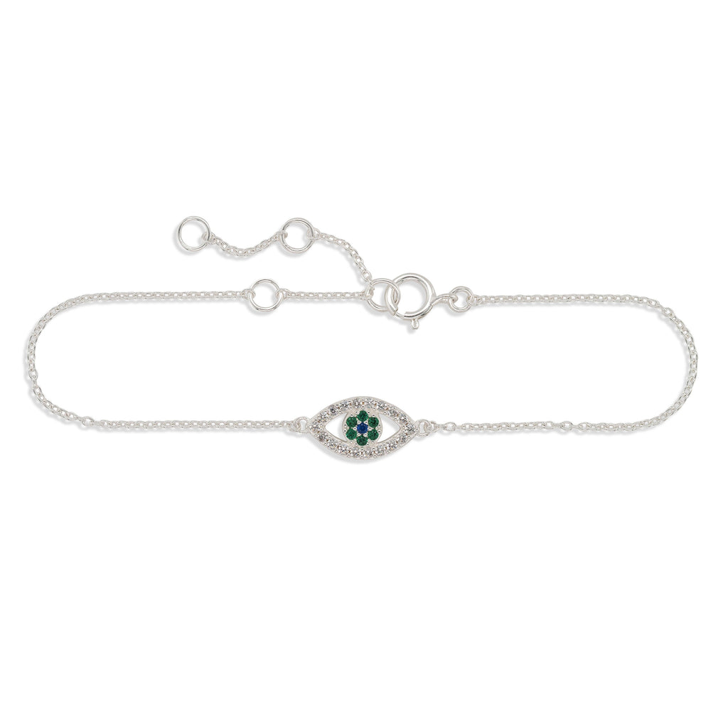 Sterling Silver Cubic Zirconia Open Eye Cable Chain Bracelet