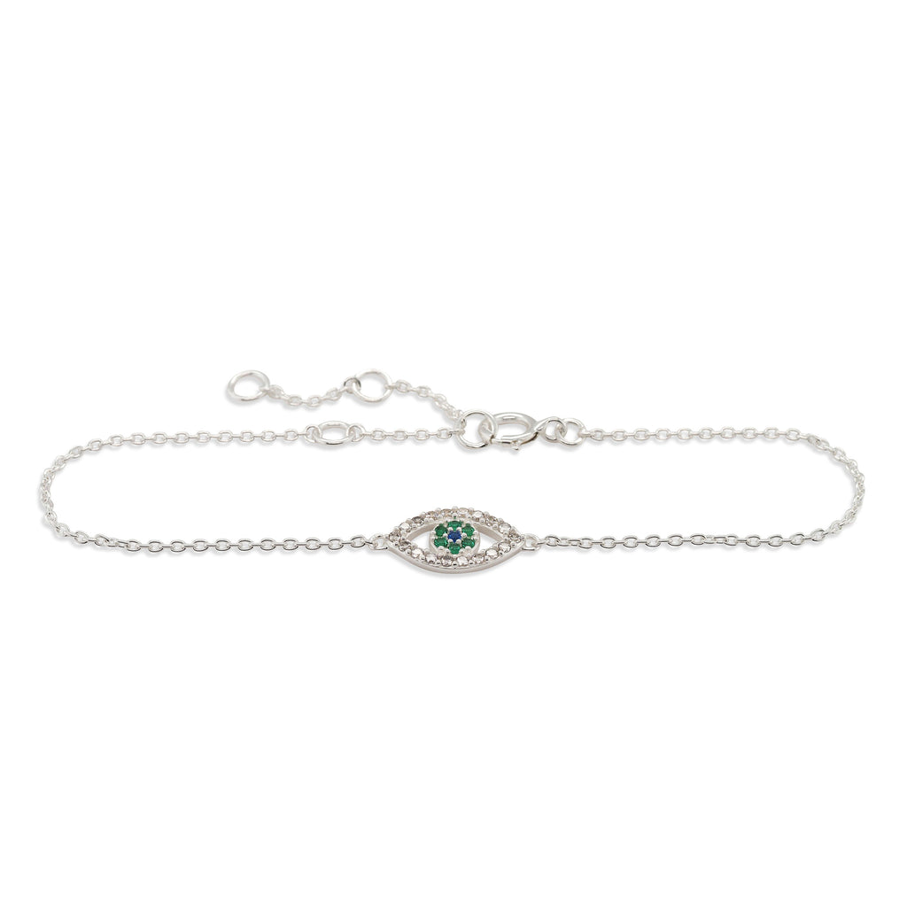 Sterling Silver Cubic Zirconia Open Eye Cable Chain Bracelet