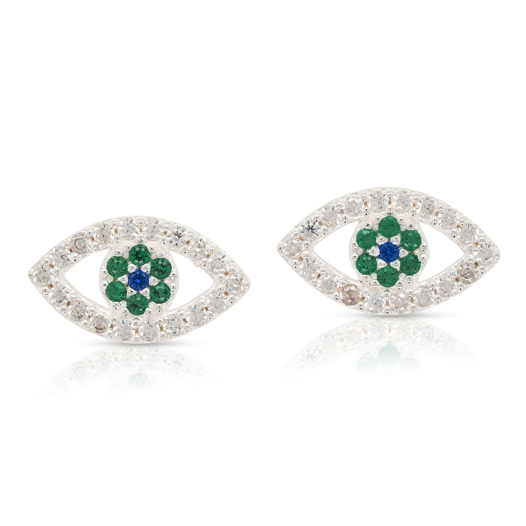 Sterling Silver Cubic Zirconia Open Eye Stud Earrings