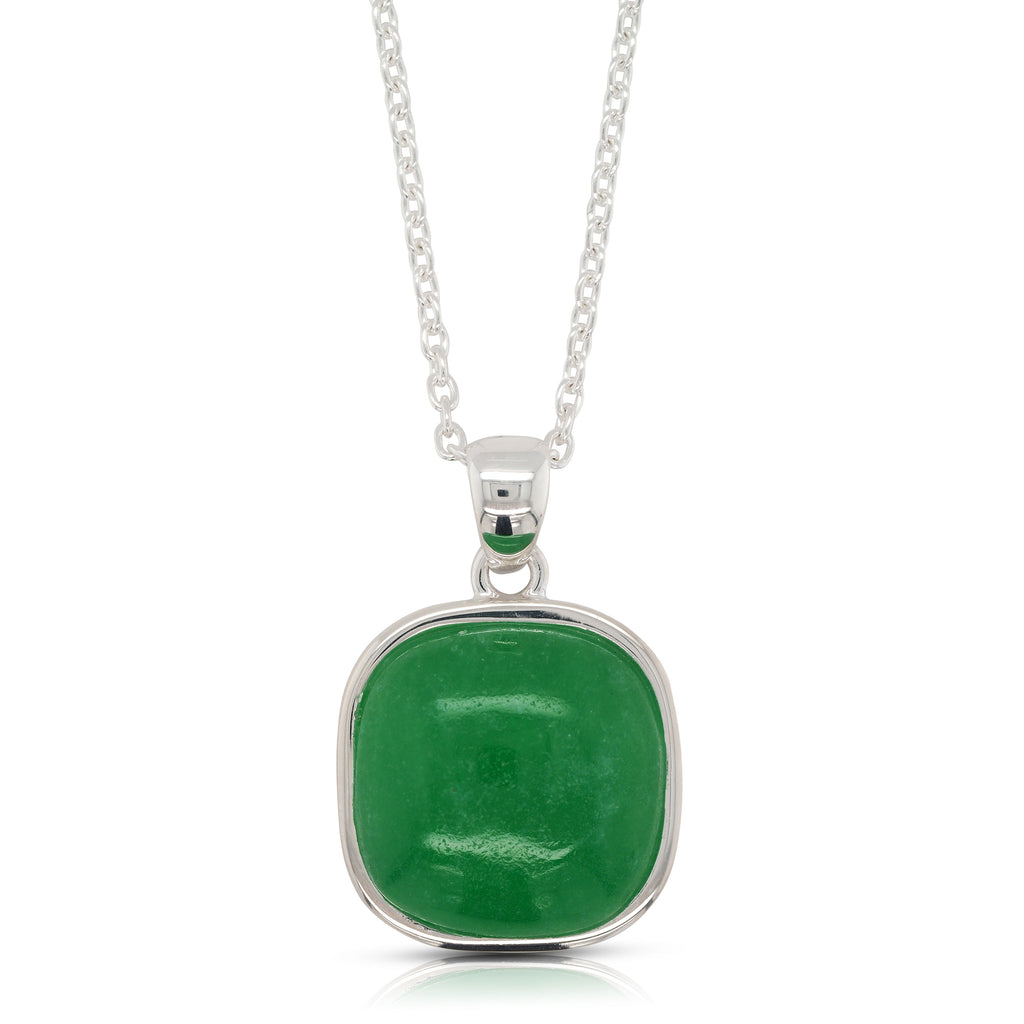 Sterling Silver 13mm Cushion Cut Bezel Set Jade Pendant