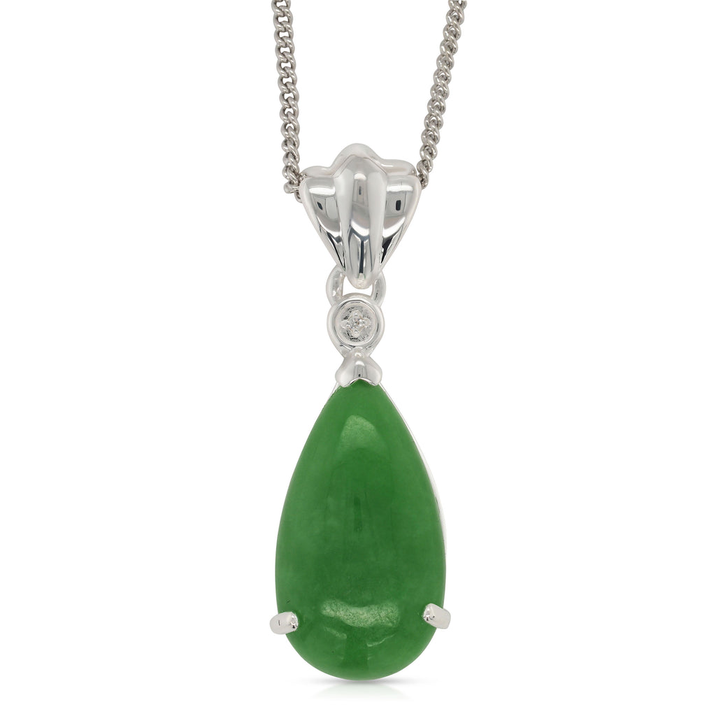 Sterling Silver Pear Shaped Jade & Cubic Zirconia Pendant