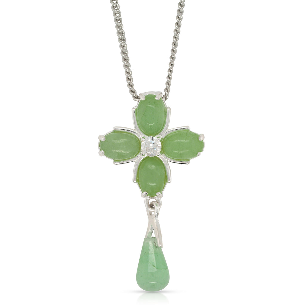 Sterling Silver Jade & Cubic Zirconia Drop Pendant