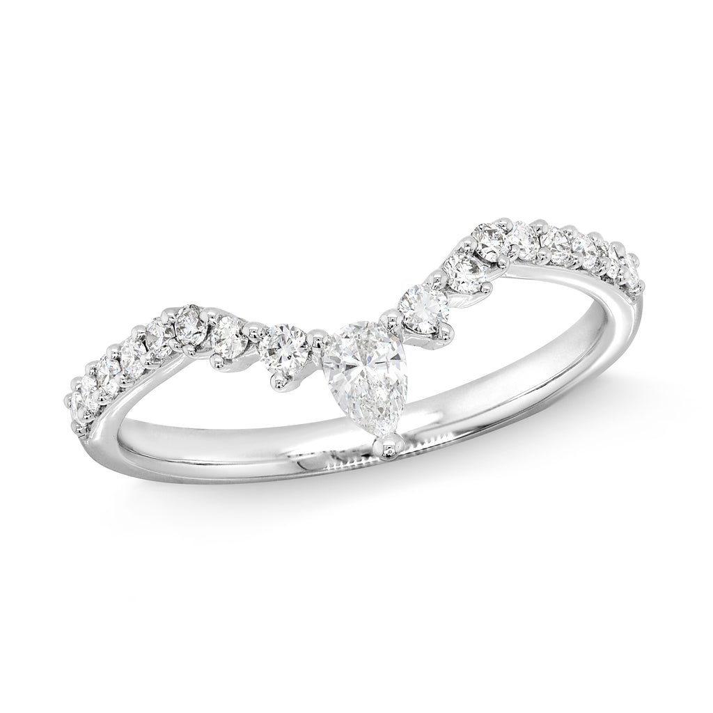 18ct White Gold Pear Shaped Diamond Curved Wedding Band TDW