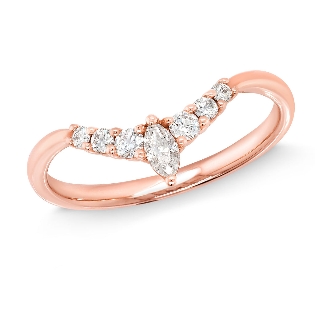 18ct Rose Gold Marquise Diamond Wishbone Wedding Ring TDW 0.