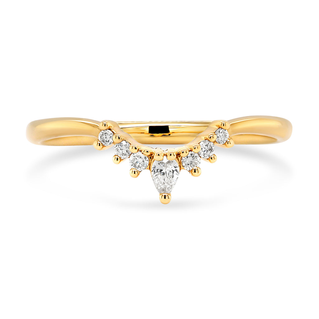 18ct Yellow Gold Pear Shaped Diamond Curved Wedding Band TDW