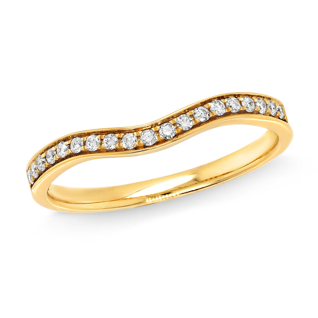 18ct Yellow Gold Diamond Grain Set Curved Wedding Band TDW 0