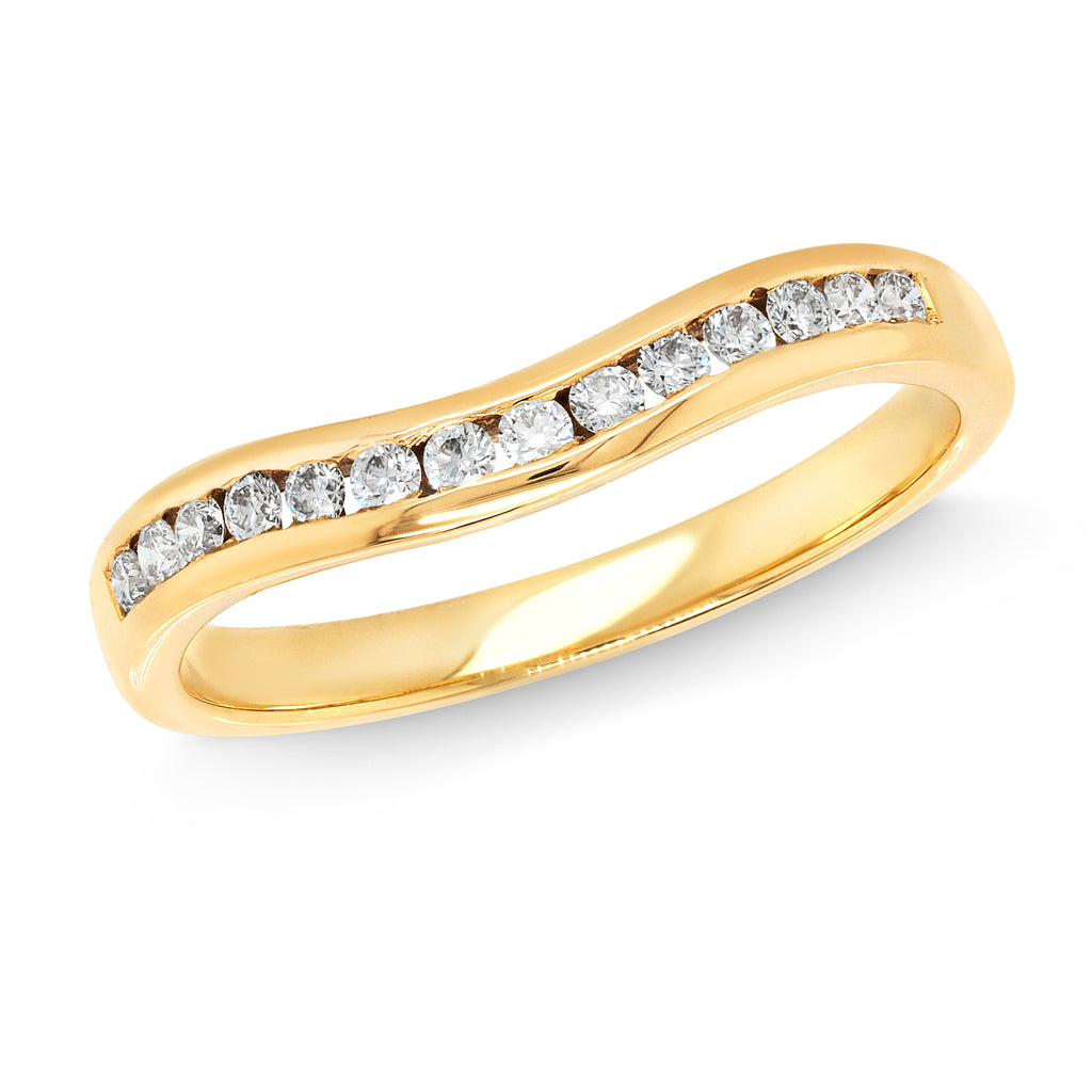 18ct Yellow Gold Channel Set Diamond Curved Wedding Ring TDW