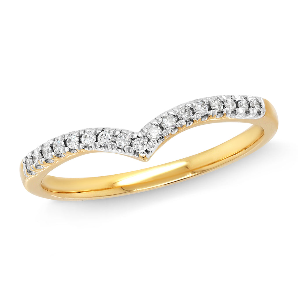 18ct Yellow Gold Diamond Wishbone Wedding Band TDW 0.10CT