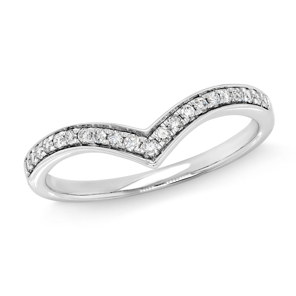 9ct White Gold Diamond Grain Set Wishbone Wedding Band TDW 0