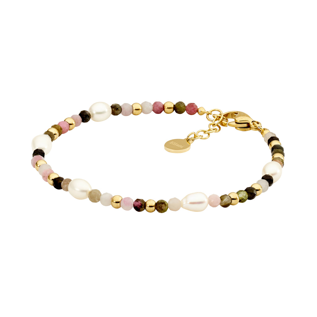 Ellani Multi Coloured Bead and Pearl Gold Tone Bracelet SB20