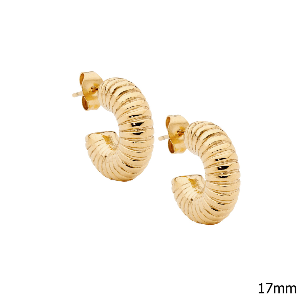 Ellani Gold Tone Stainless Steel Ridged Hoop Stud SE269G