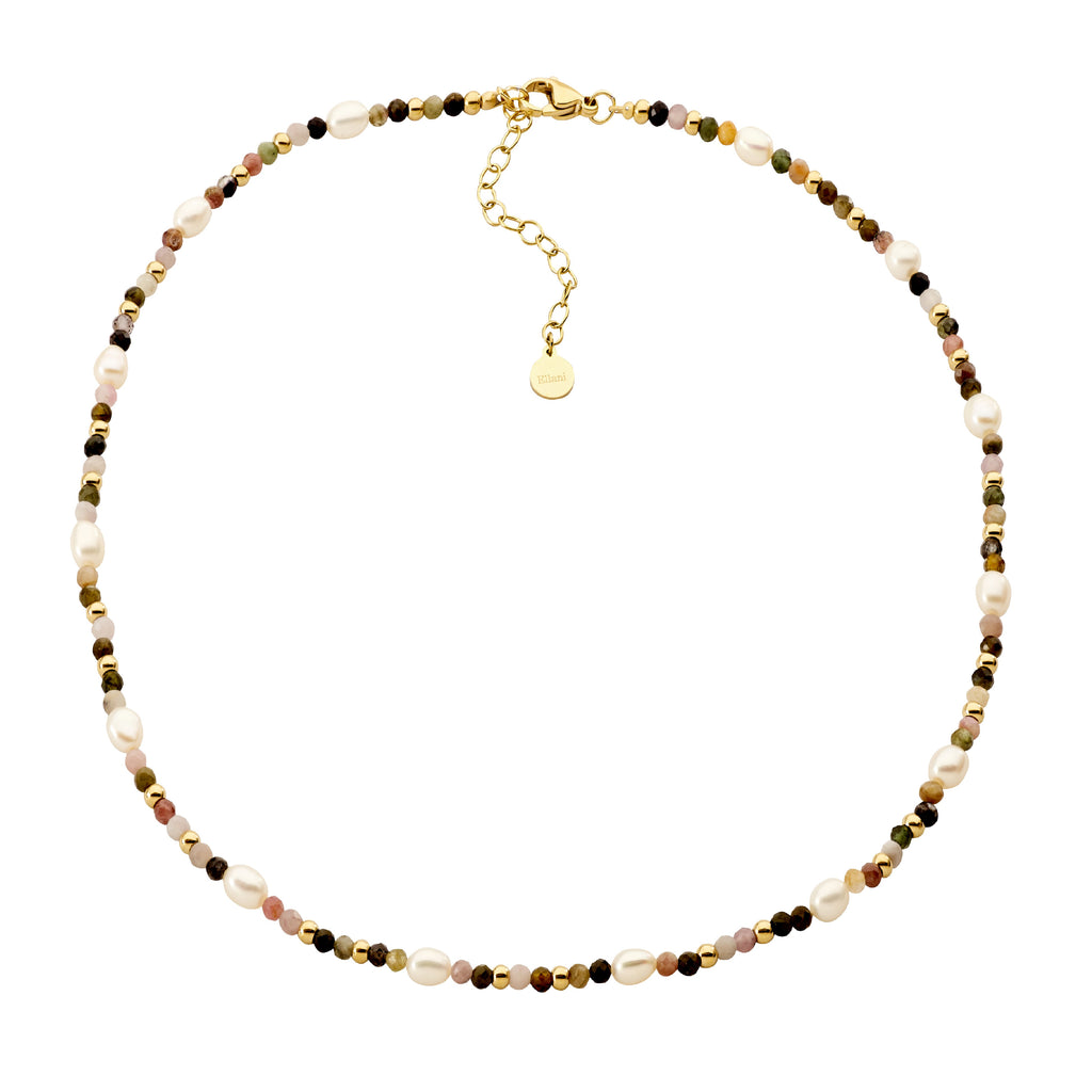 Ellani Multi Coloured Bead and Pearl Gold Tone Necklet SP134